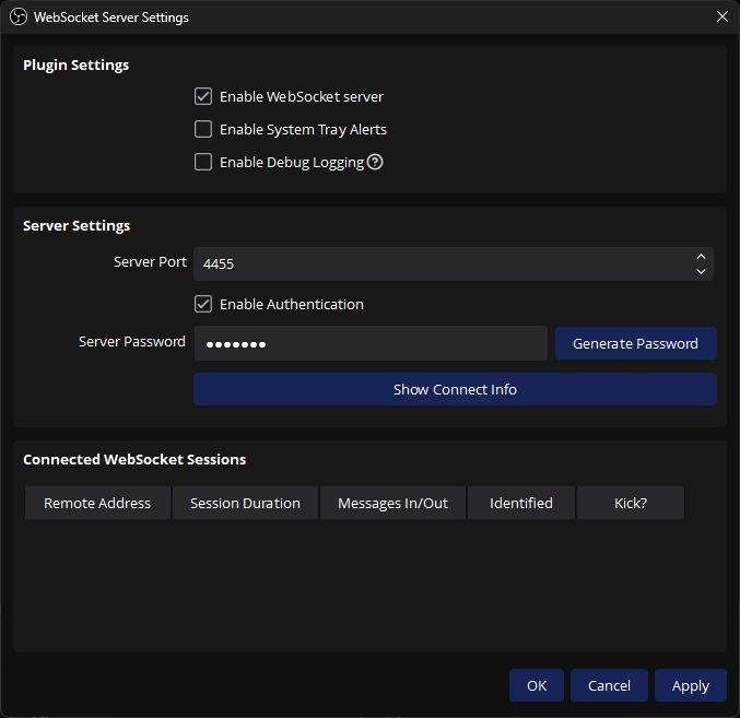 OBS Studio WebSocket Settings