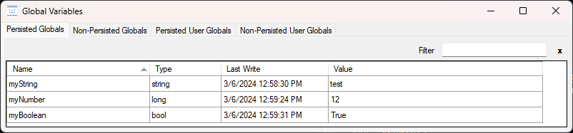 View Global Variables