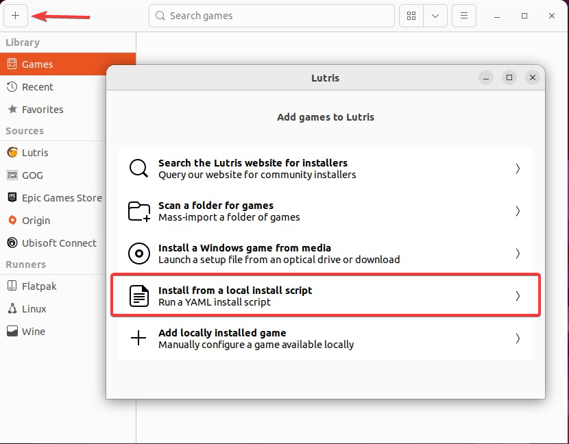 Lutris Add Game Dialog