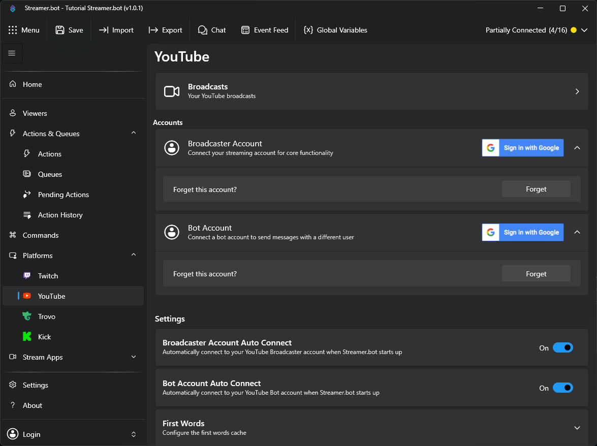 YouTube Account Configuration