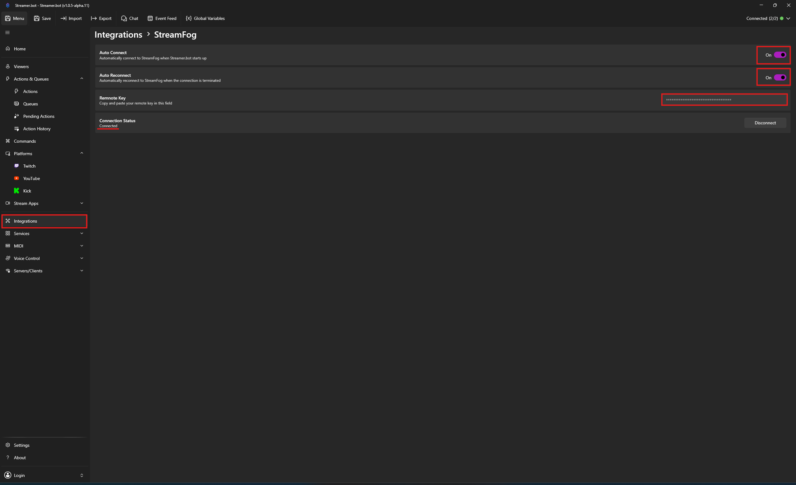 StreamFog Connection Status