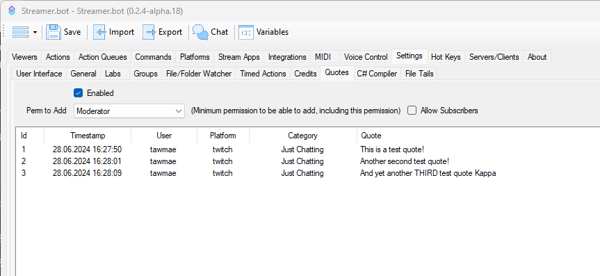 Quote Settings