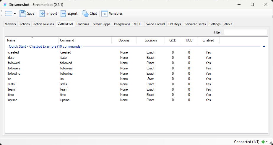 Commands Pane