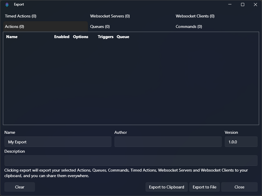Export Dialog