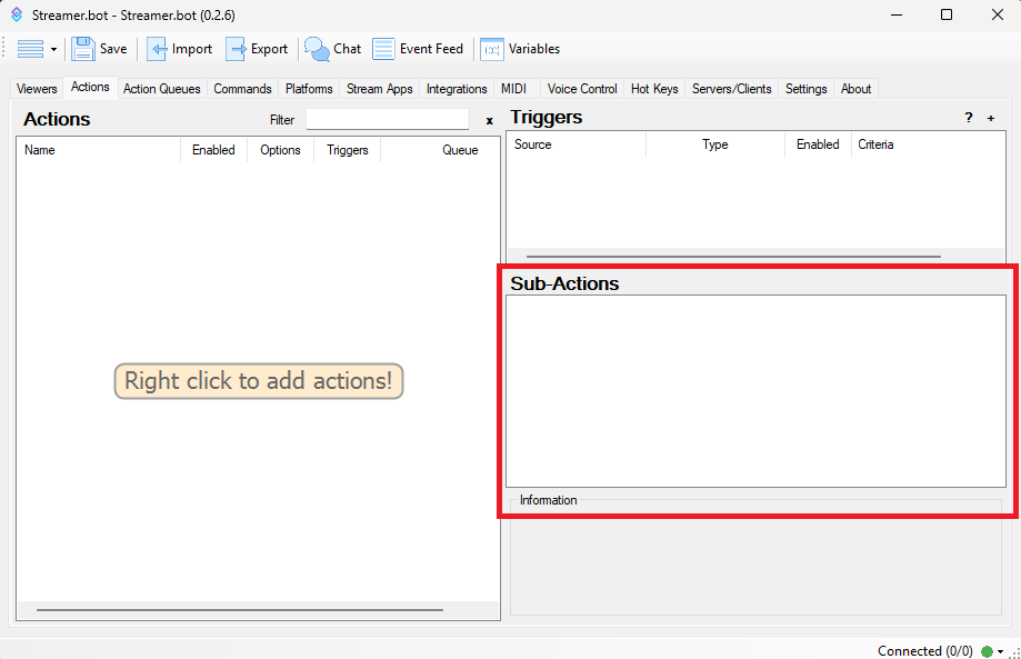 Streamer.bot Sub-Actions Section