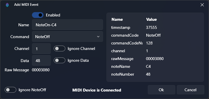 MIDI Event Dialog
