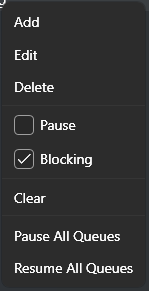 Action Queues Context Menu