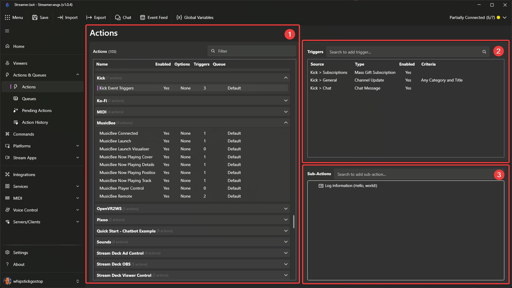 Actions View Sections