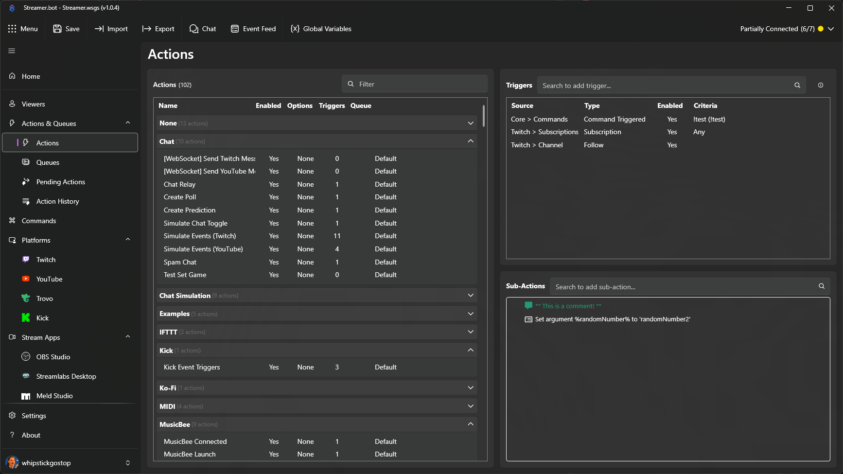 Streamer.bot Actions View