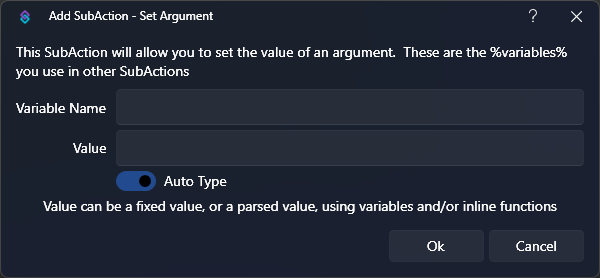 Set Argument Dialog
