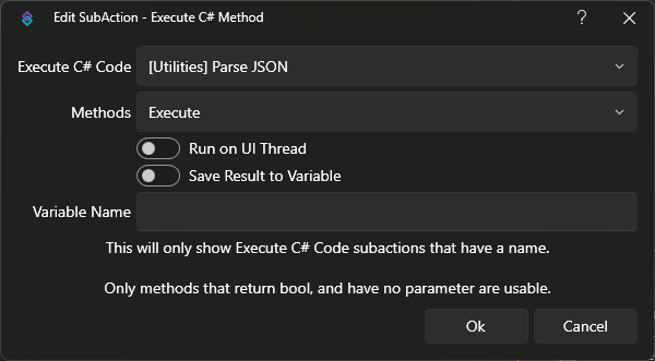 Execute C# Method Dialog