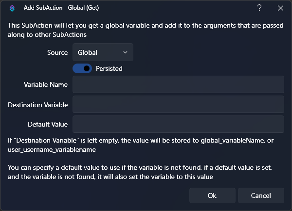 Get Global Variable Dialog