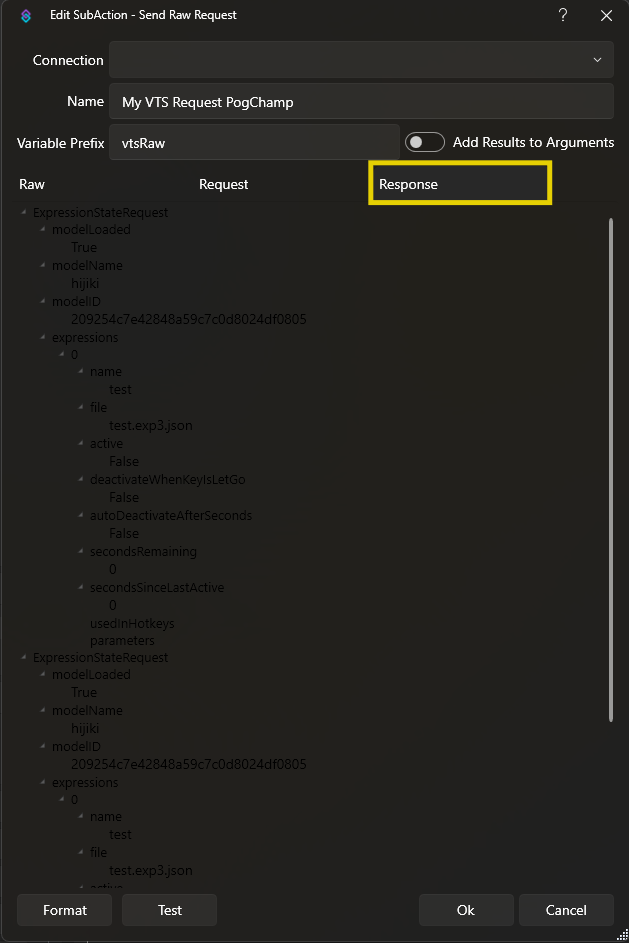 VTS Raw Example Request