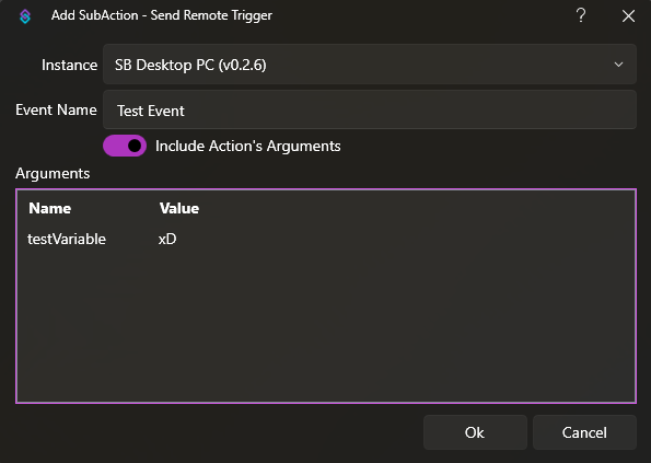 Send Remote Trigger Dialog