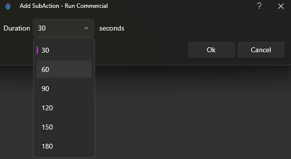 Run Commercial Dialog