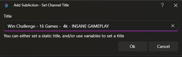 Set Channel Title Dialog