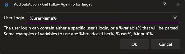 Get Follow Age Info for Target Dialog