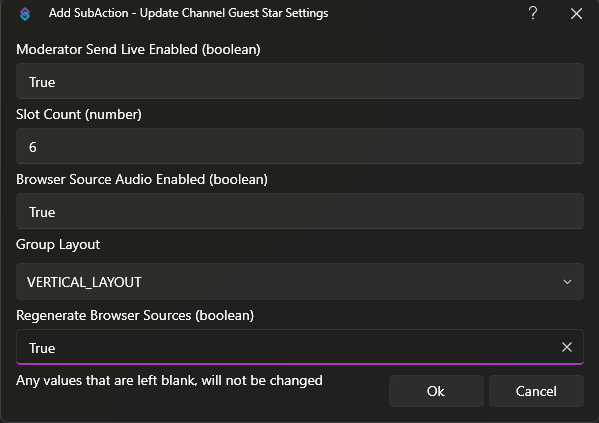 Update Channel Guest Star Settings Dialog