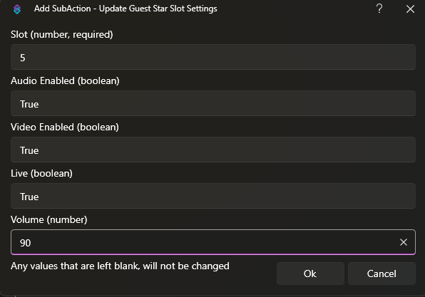 Update Guest Star Slot Settings Dialog