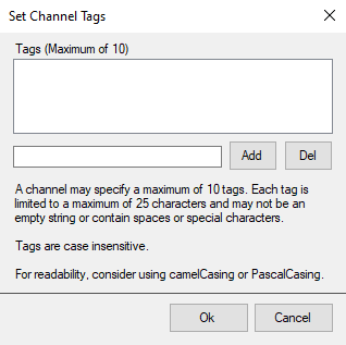 Set Channel Tags Dialog