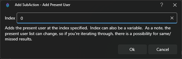 Add Present User Dialog