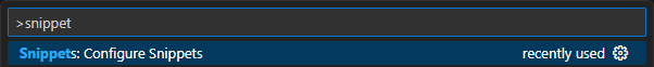 VS Code Command Palette with Snippets: Configure Snippets selected