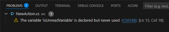 Example of compiler warning for an unused variable which will not block compilation