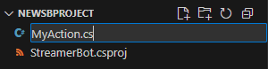 A new file being named MyAction.cs