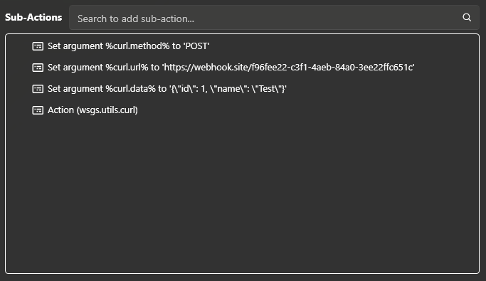 Example cURL POST Request sub-actions