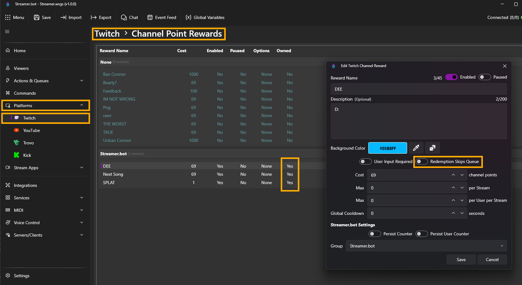 Channel Point Reward Settings